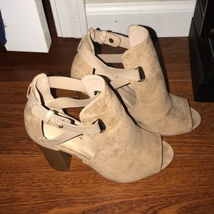 Shoedazzle Beige Suede Bootie Heels